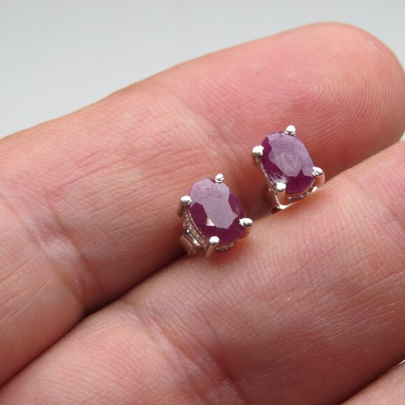 *925 Sterling Silver Genuine Ruby Earring Studs - Picture 2 of 5